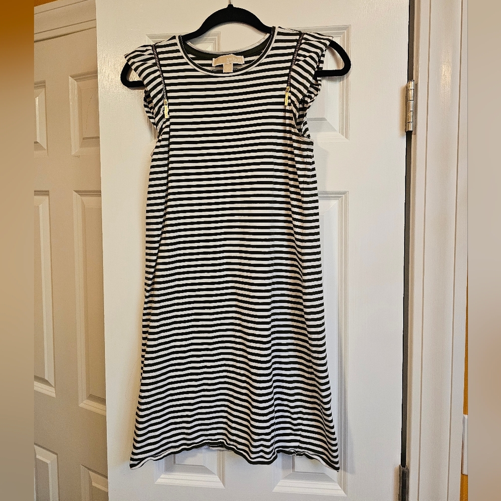 Michael Kors Black and White Striped Dress